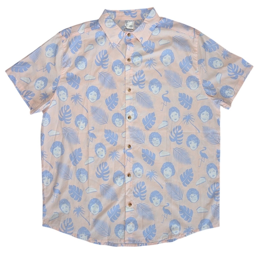 New Cakeworthy 2XL Golden Girls Pink Purple Short Sleeve Button Up Dress shirt